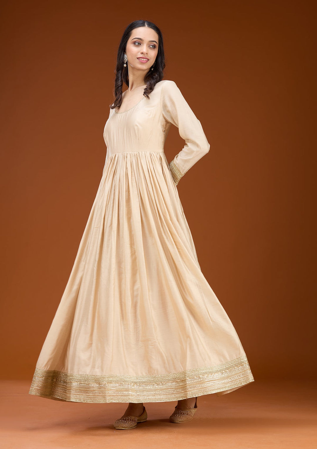 Cream Threadwork Tissue Readymade Salwar Suit