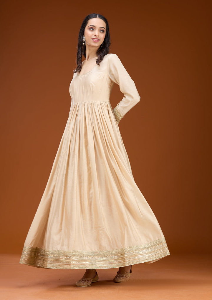 Cream Threadwork Tissue Readymade Salwar Suit