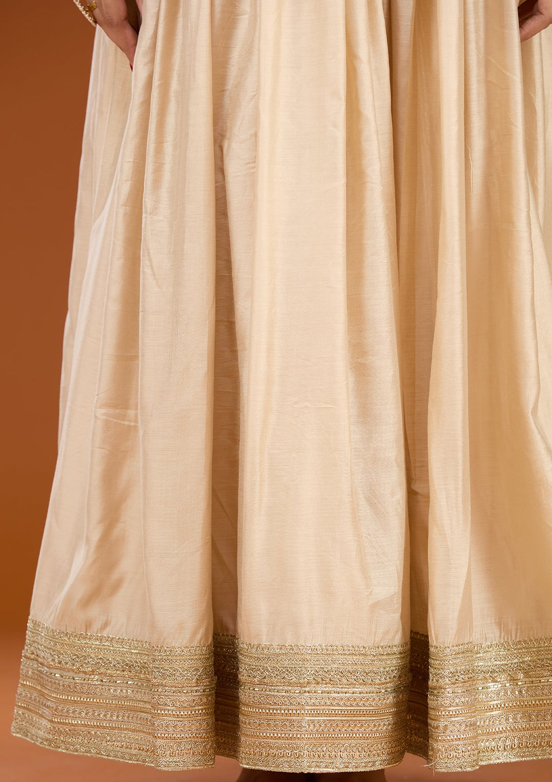 Cream Threadwork Tissue Readymade Salwar Suit