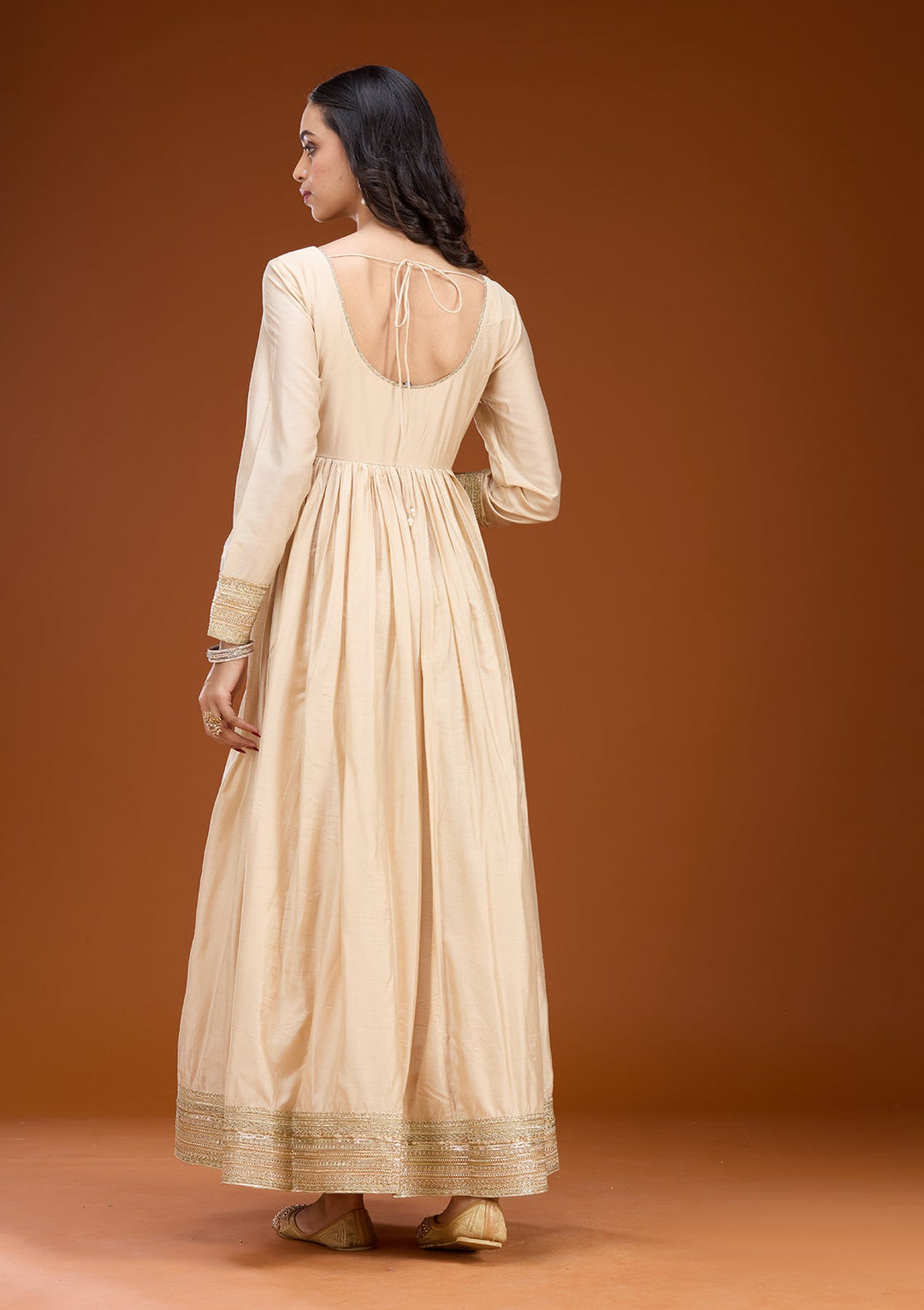 Cream Threadwork Tissue Readymade Salwar Suit