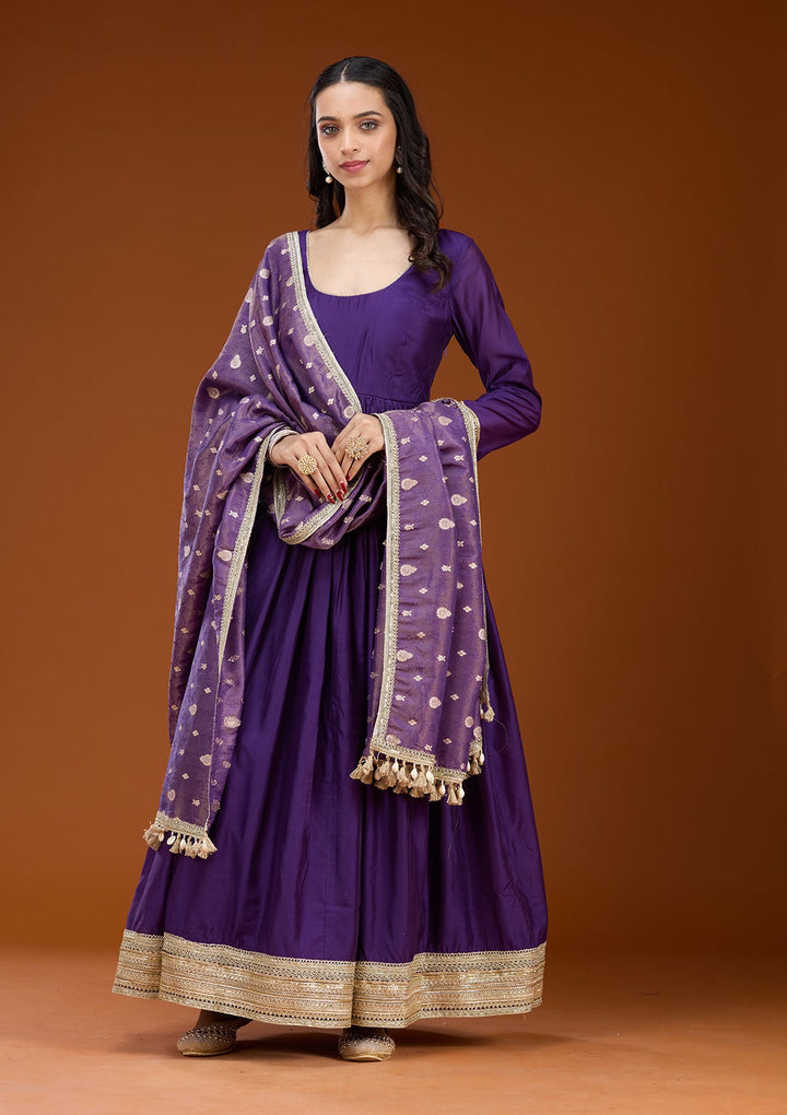 Purple Cording Tissue Readymade Salwar Suit