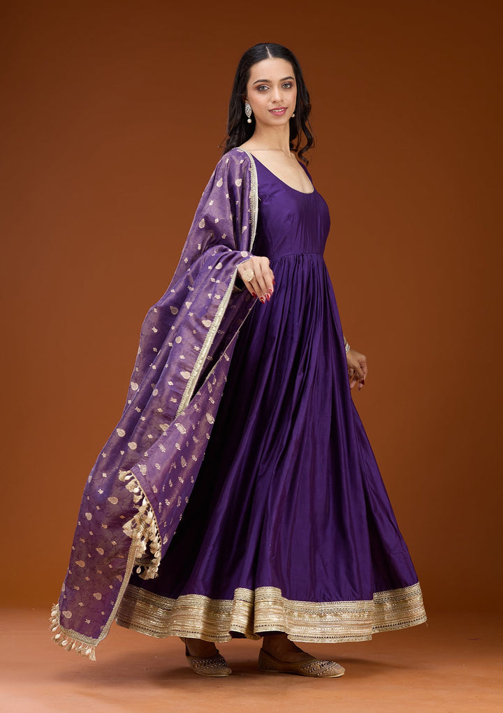 Purple Cording Tissue Readymade Salwar Suit