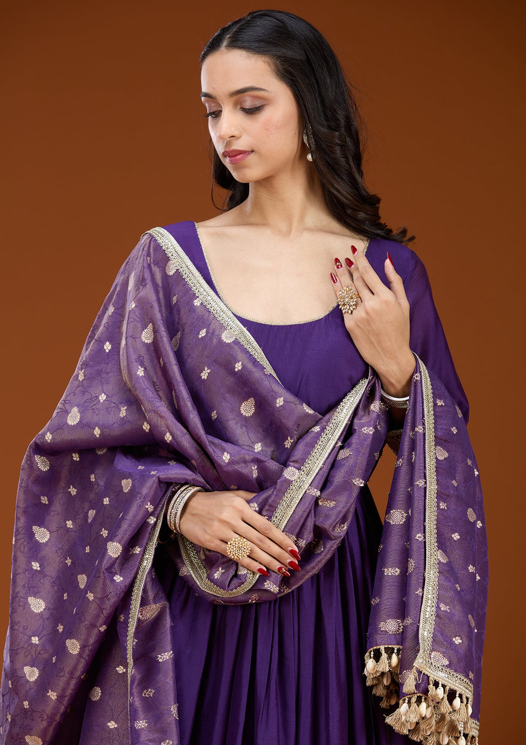 Purple Cording Tissue Readymade Salwar Suit