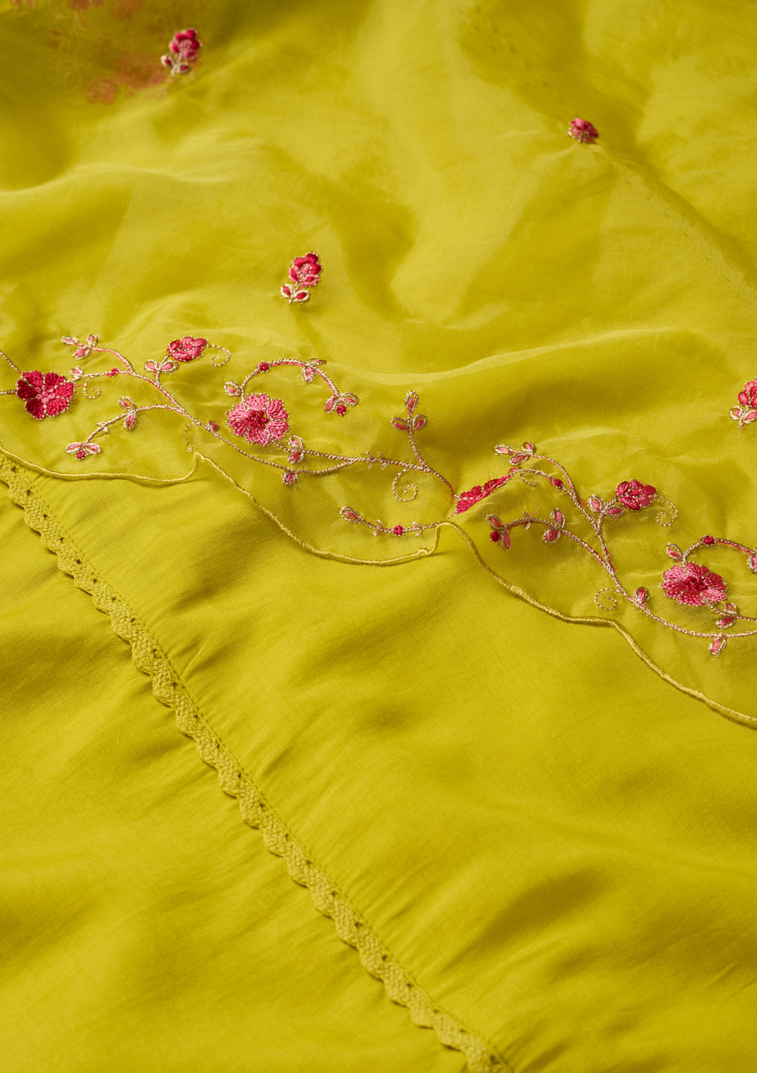 Lime Green Threadwork Chanderi Readymade Salwar Suit