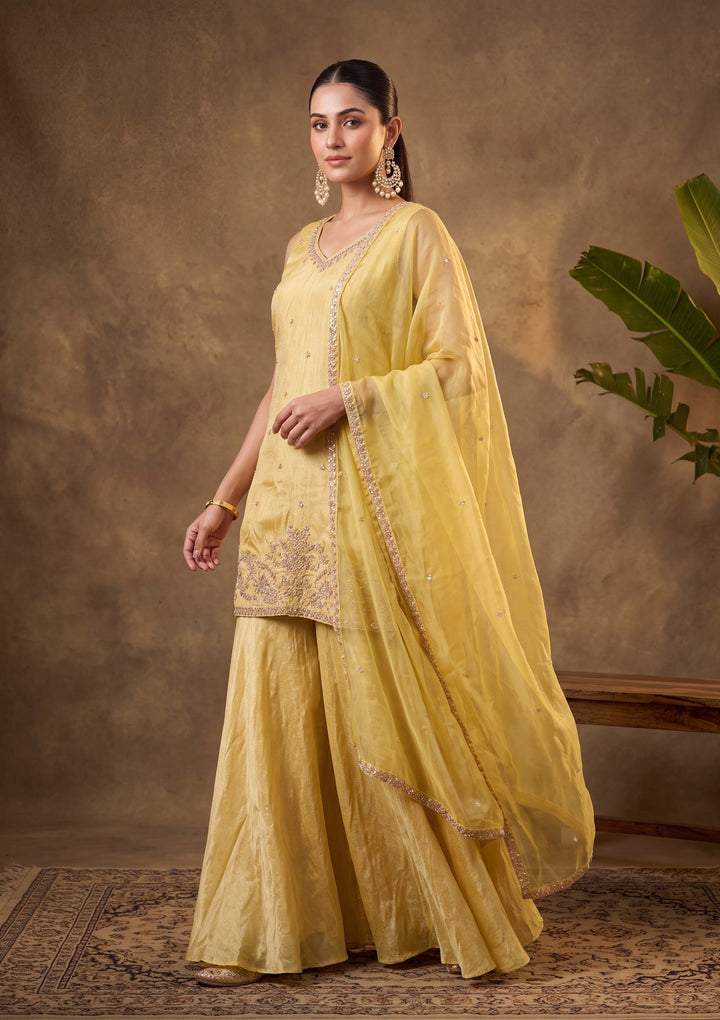 Yellow Cutdana Tissue Readymade Salwar Suit