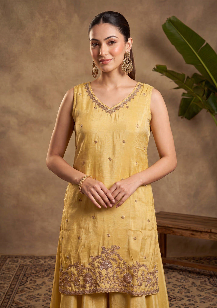 Yellow Cutdana Tissue Readymade Salwar Suit
