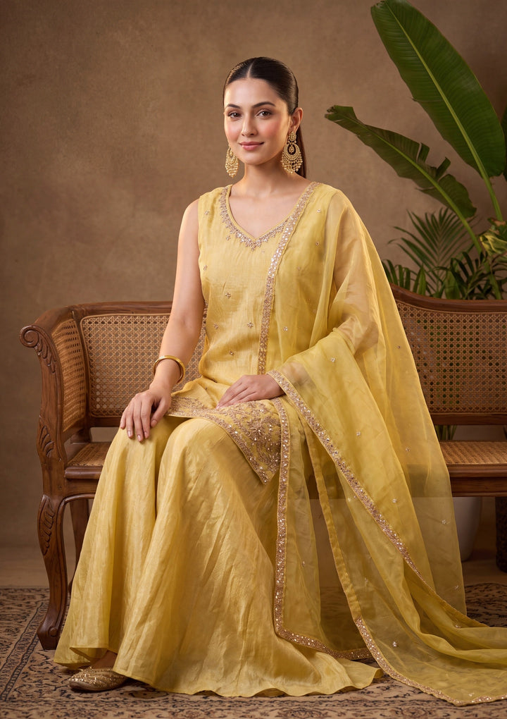Yellow Cutdana Tissue Readymade Salwar Suit