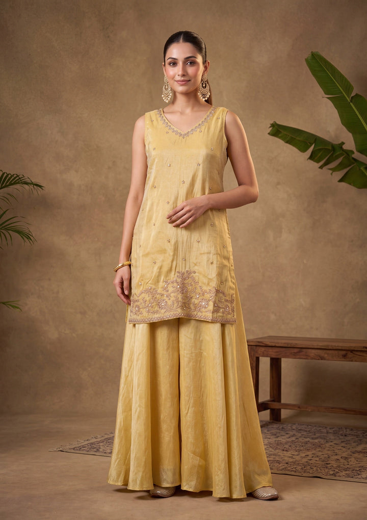 Yellow Cutdana Tissue Readymade Salwar Suit