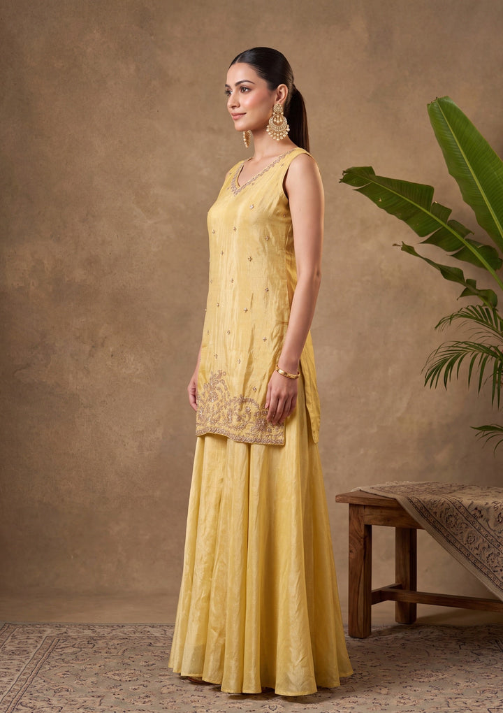 Yellow Cutdana Tissue Readymade Salwar Suit