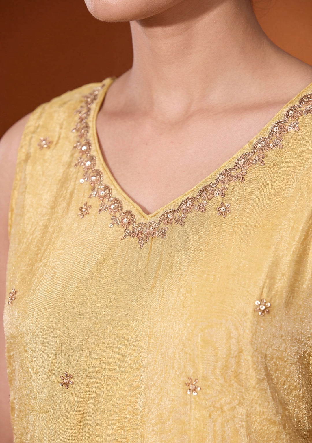 Yellow Cutdana Tissue Readymade Salwar Suit