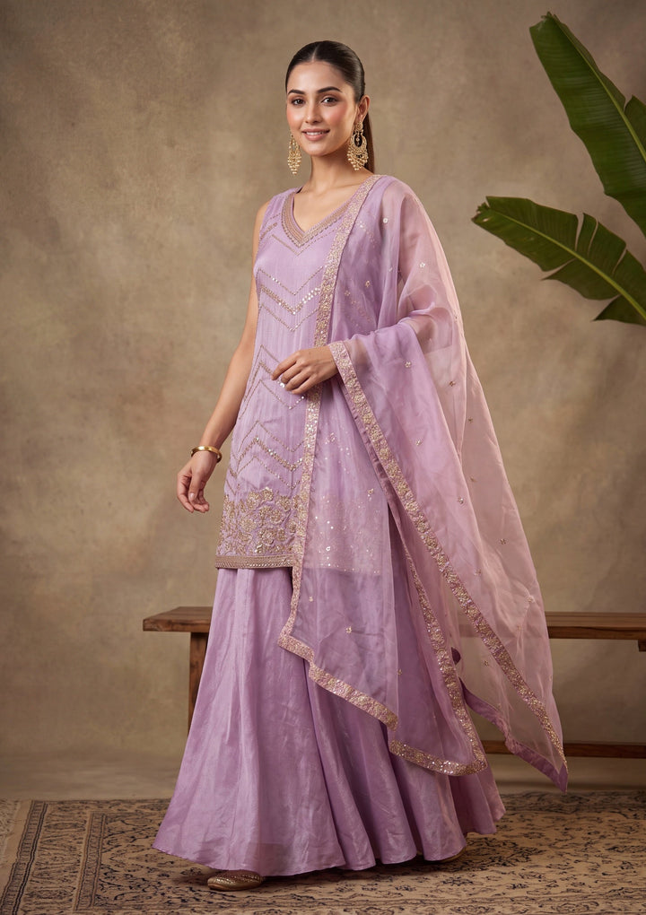 Purple Cutdana Tissue Readymade Salwar Suit