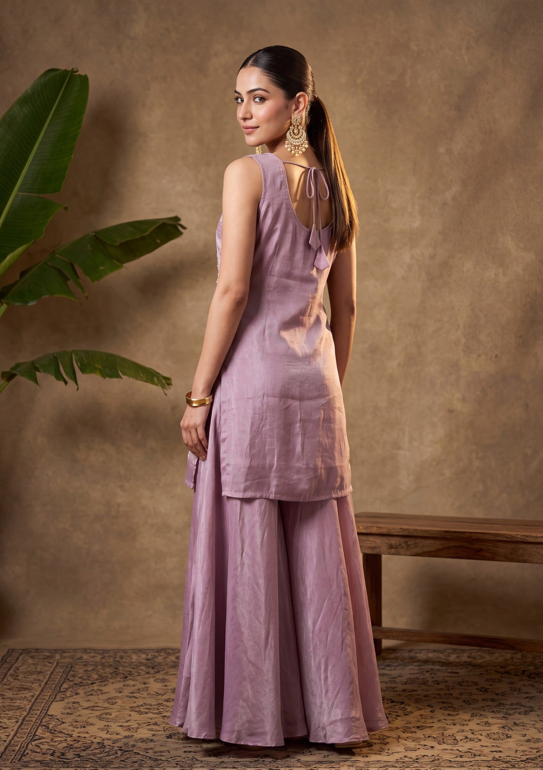 Purple Cutdana Tissue Readymade Salwar Suit