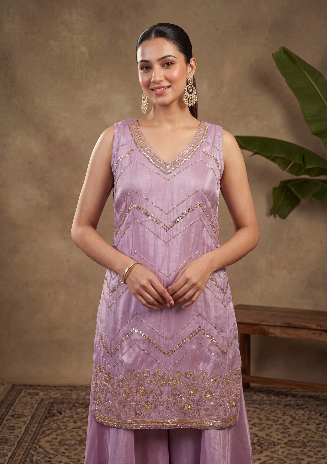 Purple Cutdana Tissue Readymade Salwar Suit