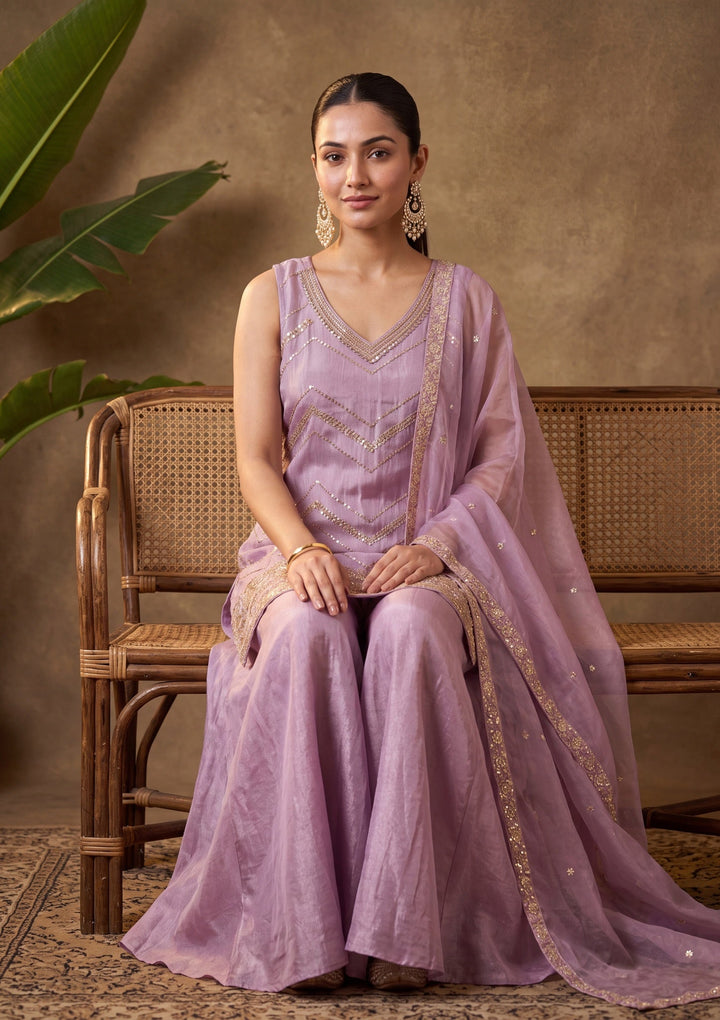 Purple Cutdana Tissue Readymade Salwar Suit