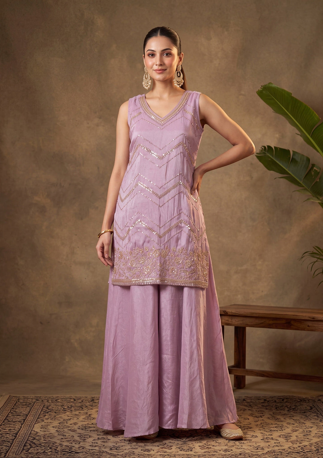 Purple Cutdana Tissue Readymade Salwar Suit