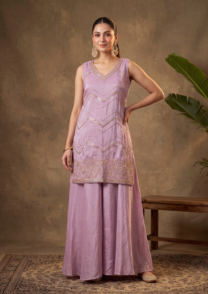 Purple Cutdana Tissue Readymade Salwar Suit