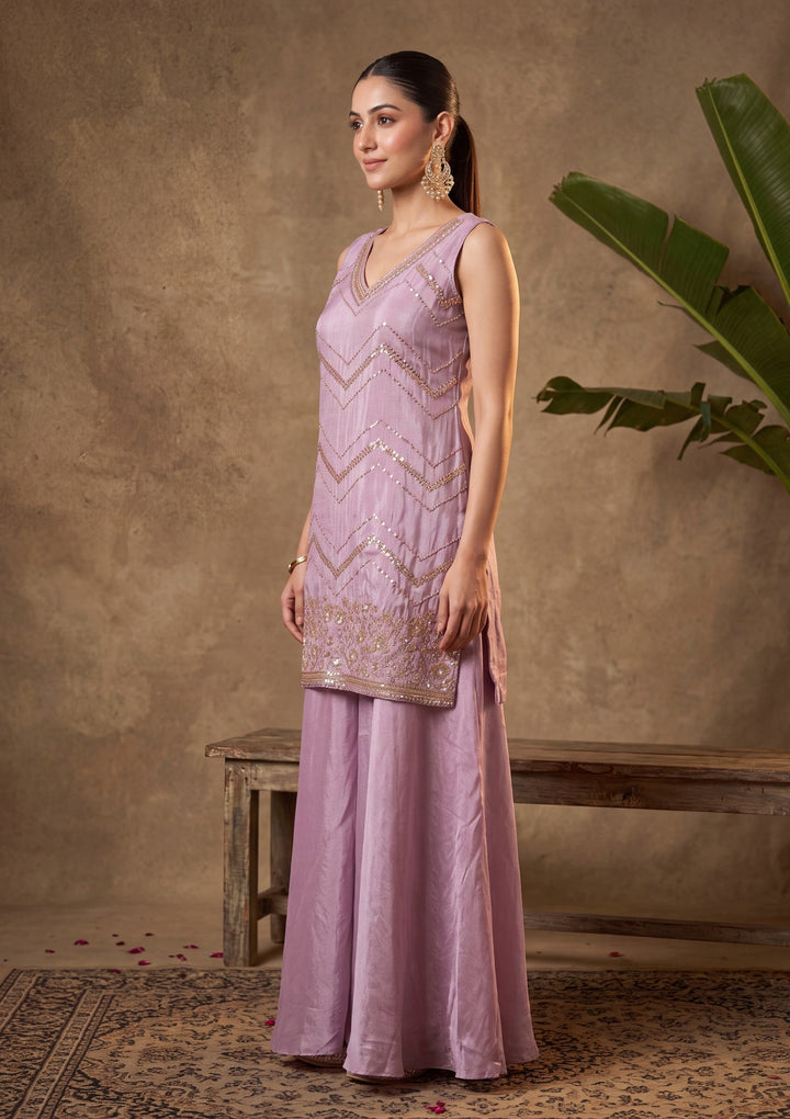 Purple Cutdana Tissue Readymade Salwar Suit