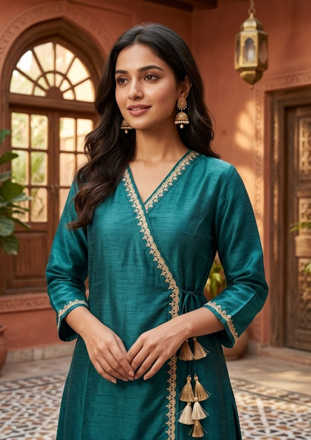 Bottle Green Cording Art Silk Readymade Salwar Suit