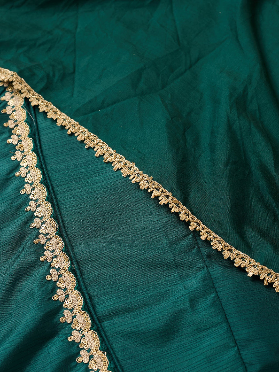 Bottle Green Art Silk Cording A Line Kurta With Pant Regular And Dupatta