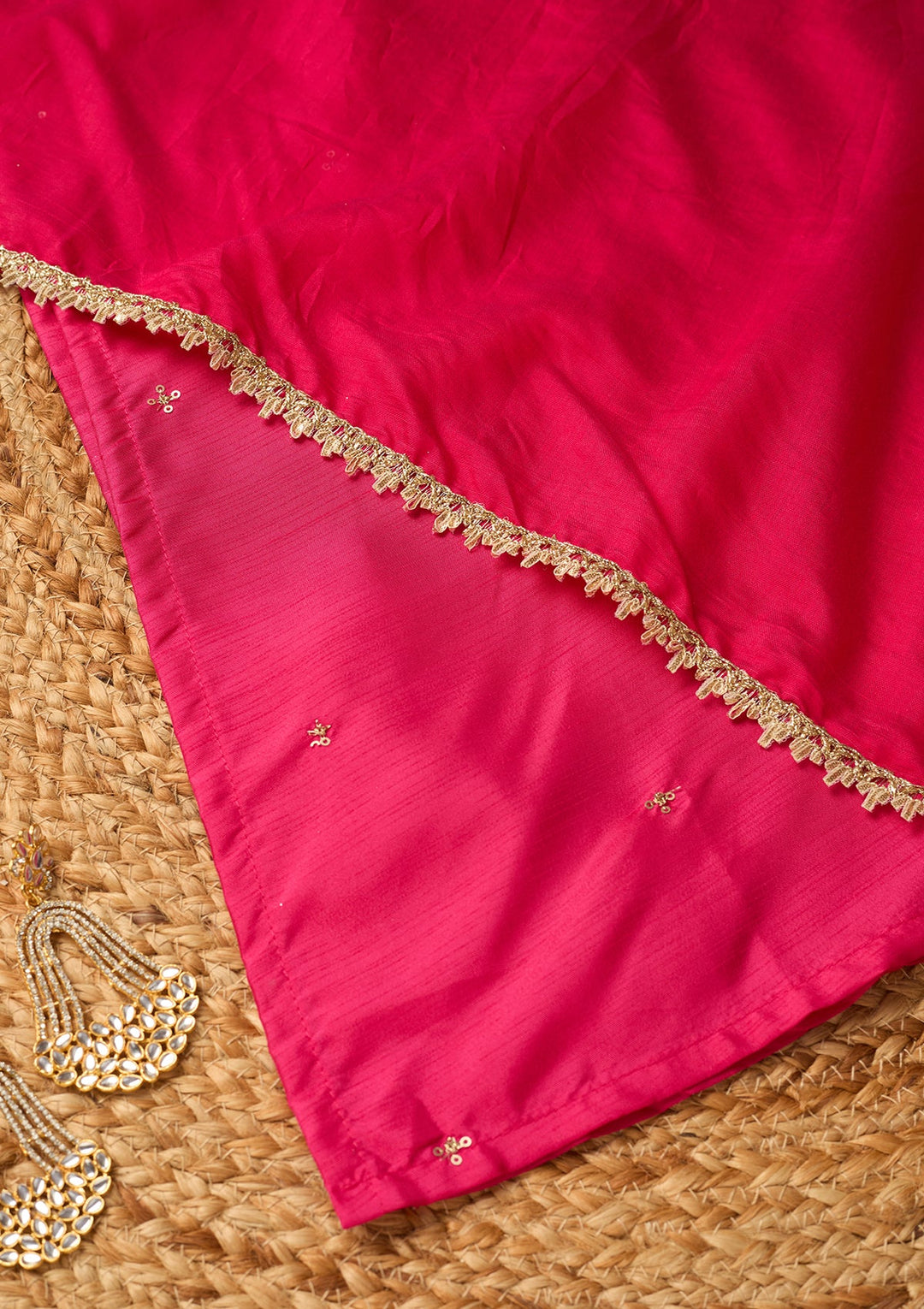Magenta Pink Cording Art Silk Readymade Salwar Suit