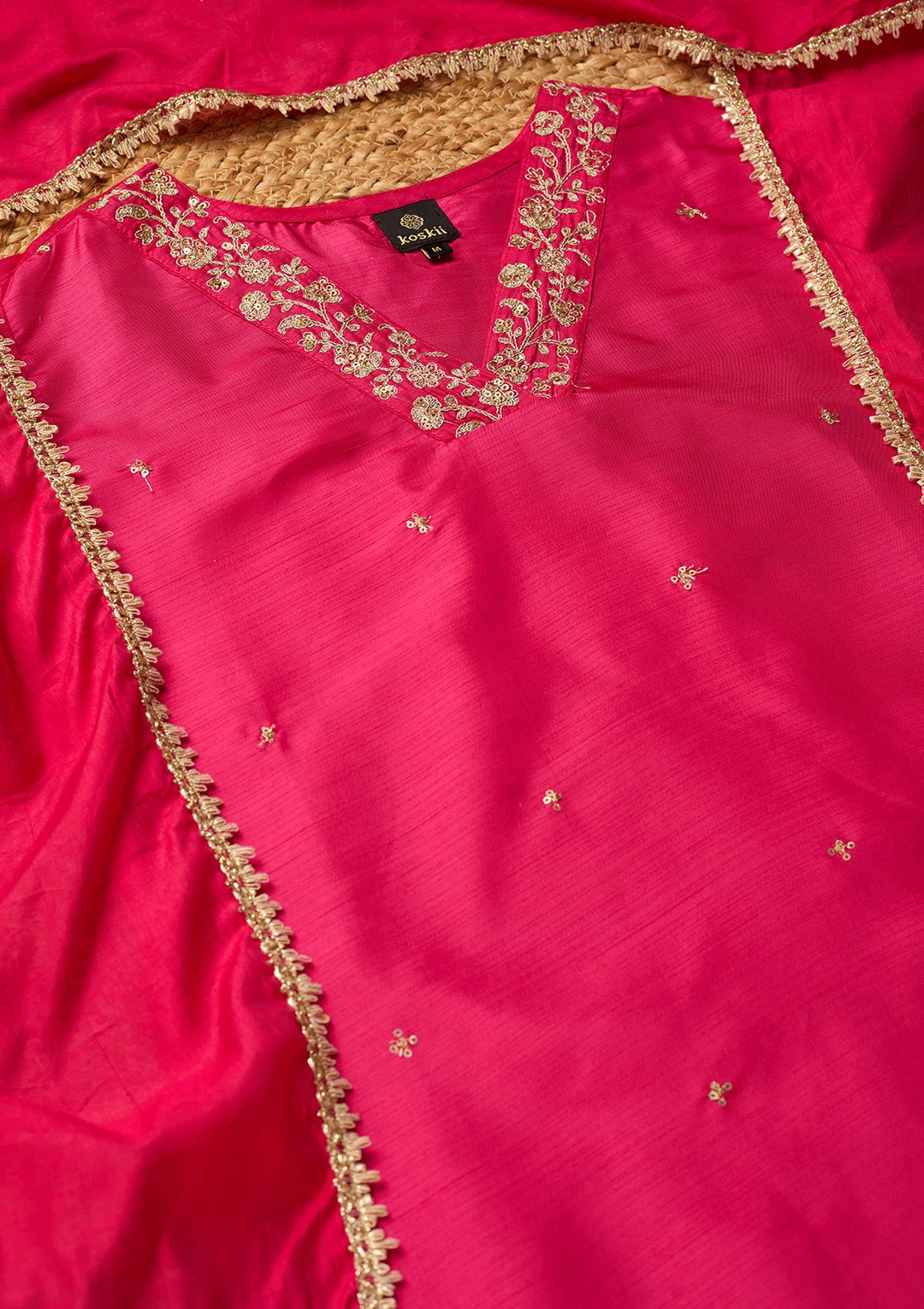 Magenta Pink Cording Art Silk Readymade Salwar Suit