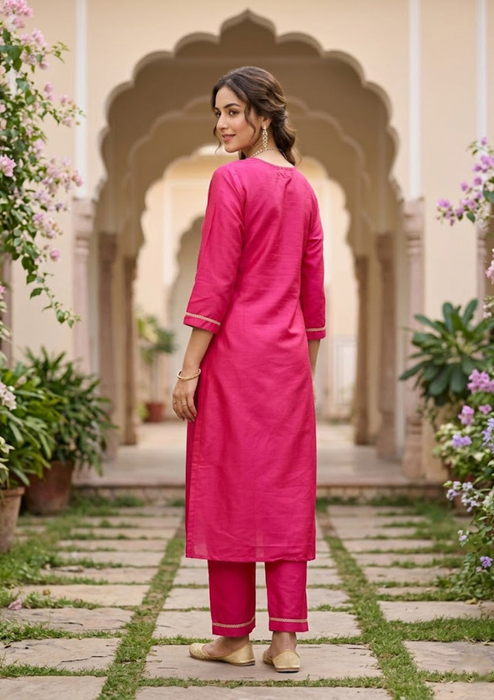 Magenta Pink Cording Art Silk Readymade Salwar Suit