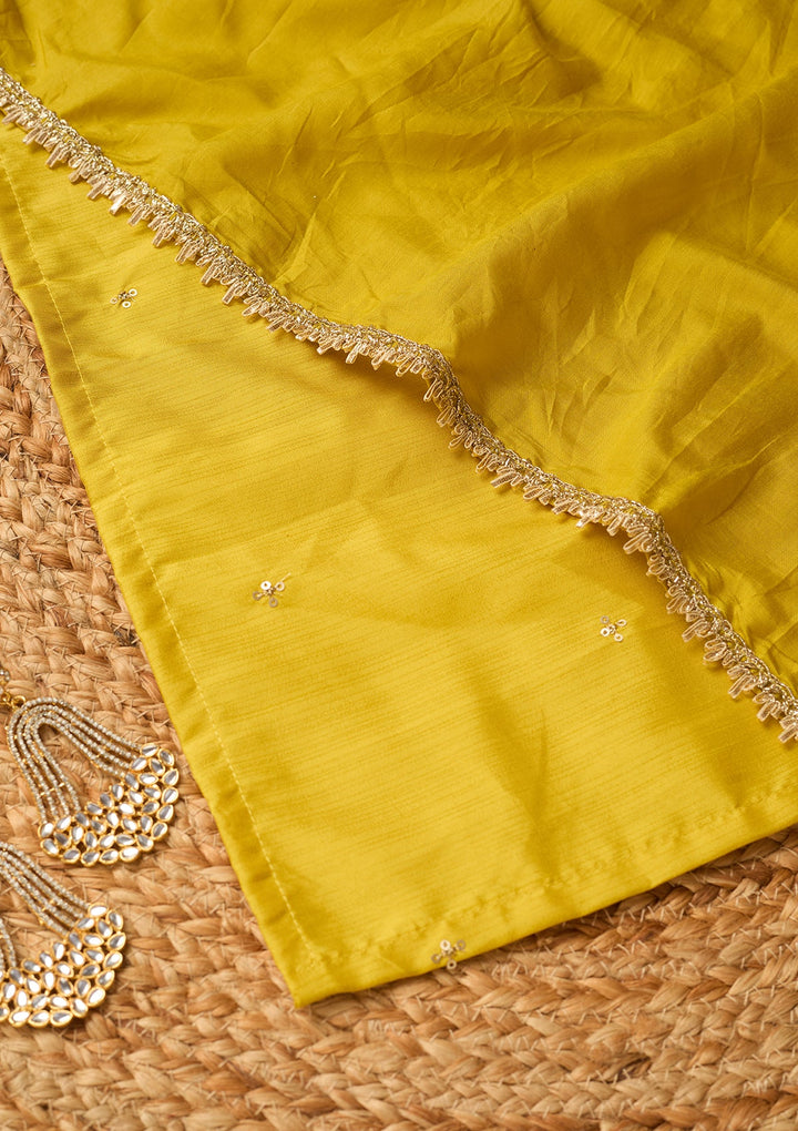 Yellow Cording Art Silk Readymade Salwar Suit