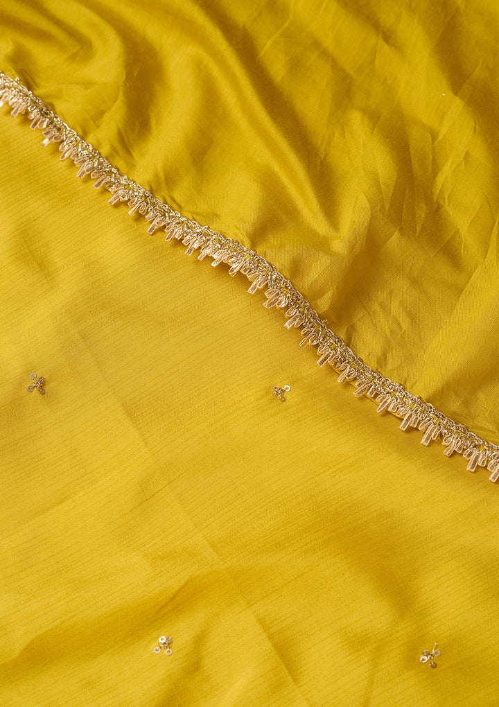 Yellow Cording Art Silk Readymade Salwar Suit