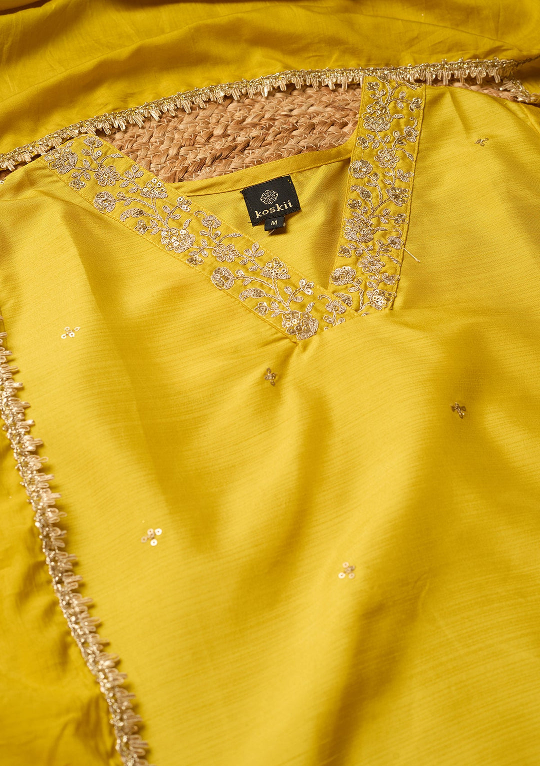 Yellow Cording Art Silk Readymade Salwar Suit
