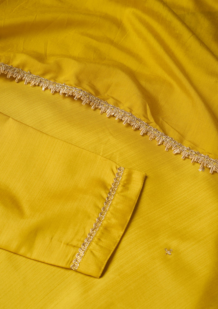 Yellow Cording Art Silk Readymade Salwar Suit
