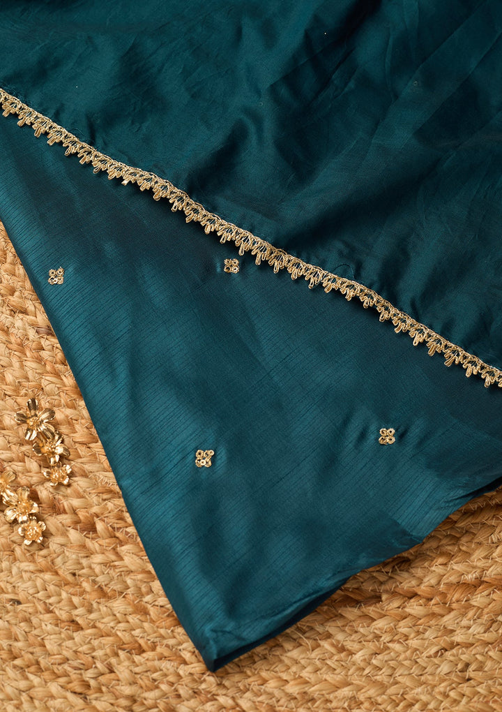 Peacock Blue Cording Art Silk Readymade Salwar Suit