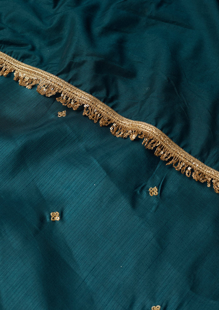 Peacock Blue Cording Art Silk Readymade Salwar Suit