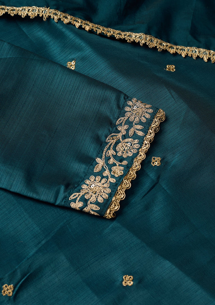 Peacock Blue Cording Art Silk Readymade Salwar Suit