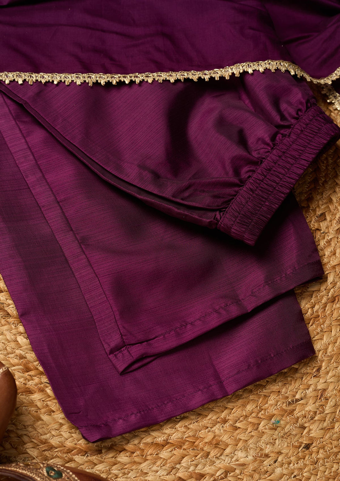 Wine Cording Art Silk Readymade Salwar Suit