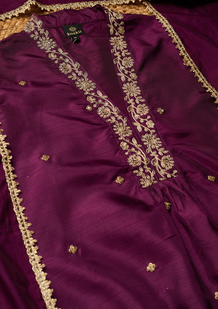 Wine Cording Art Silk Readymade Salwar Suit