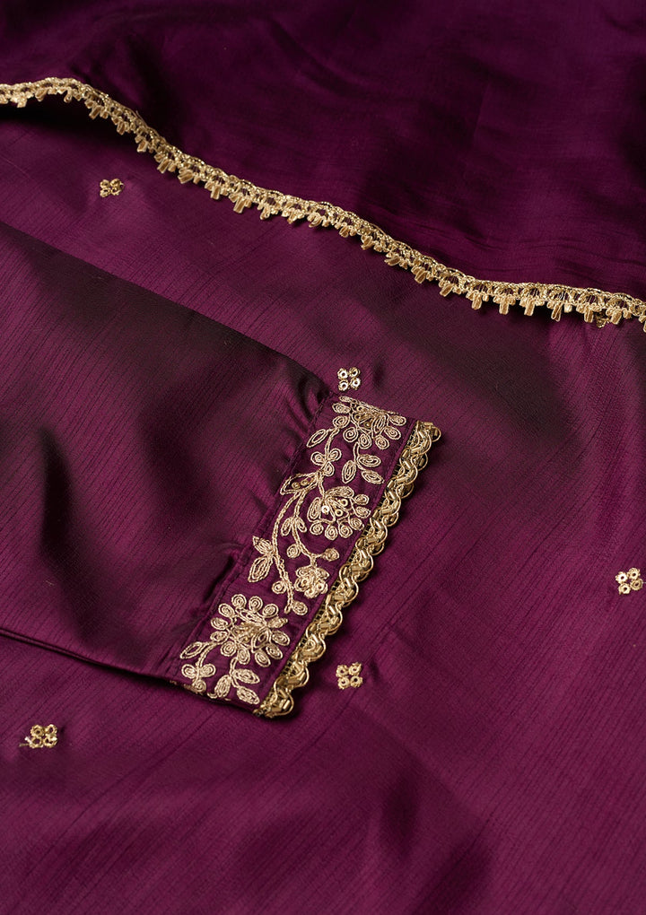 Wine Cording Art Silk Readymade Salwar Suit