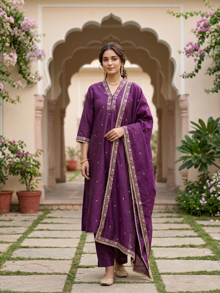 Wine Cording Art Silk Readymade Salwar Suit