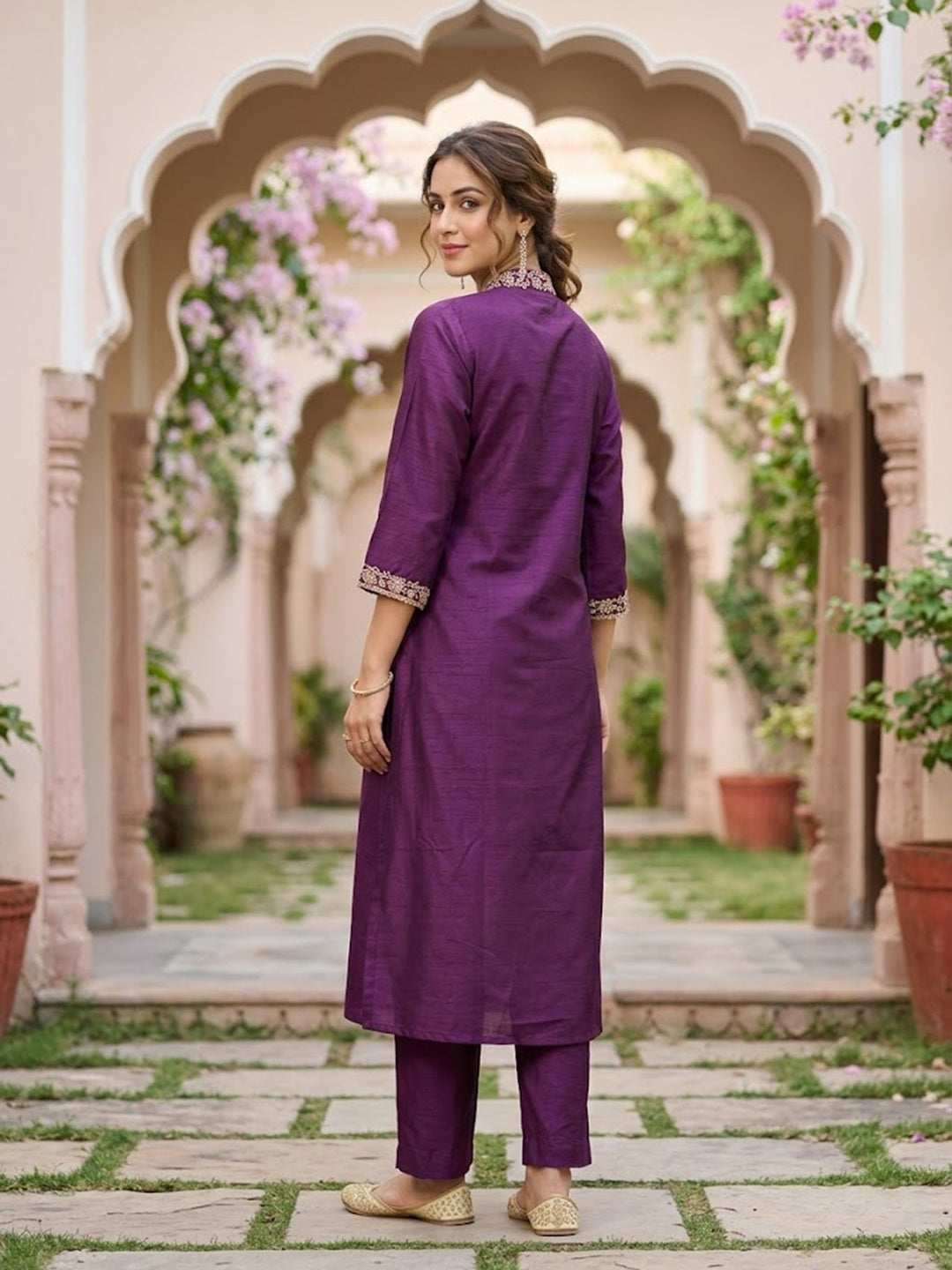 Wine Cording Art Silk Readymade Salwar Suit