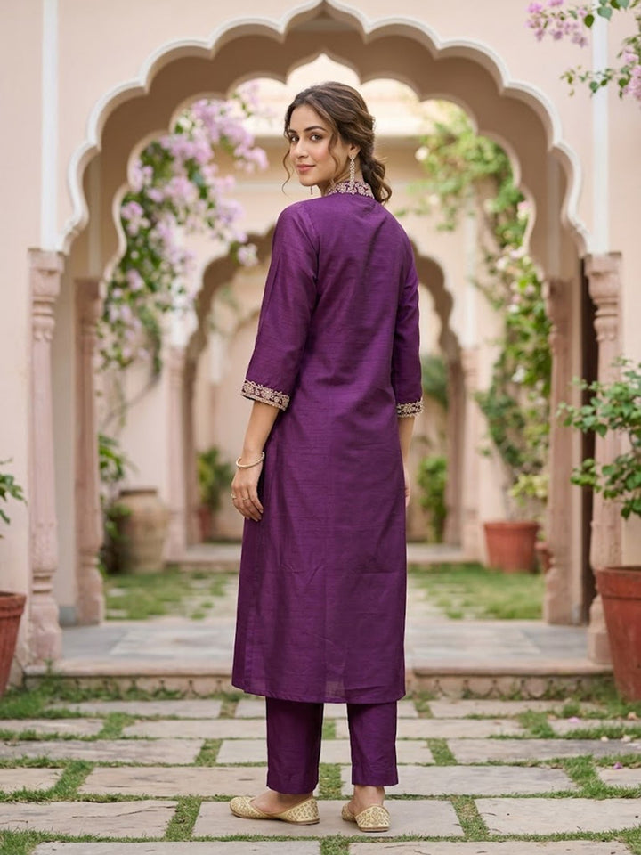 Wine Cording Art Silk Readymade Salwar Suit