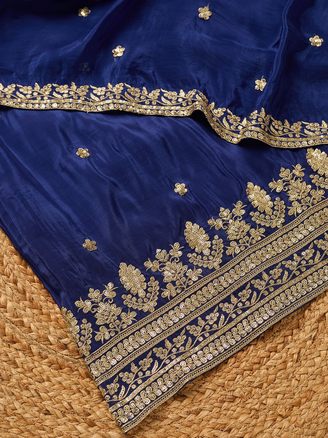 Royal Blue Sequins Crepe Readymade Salwar Suit
