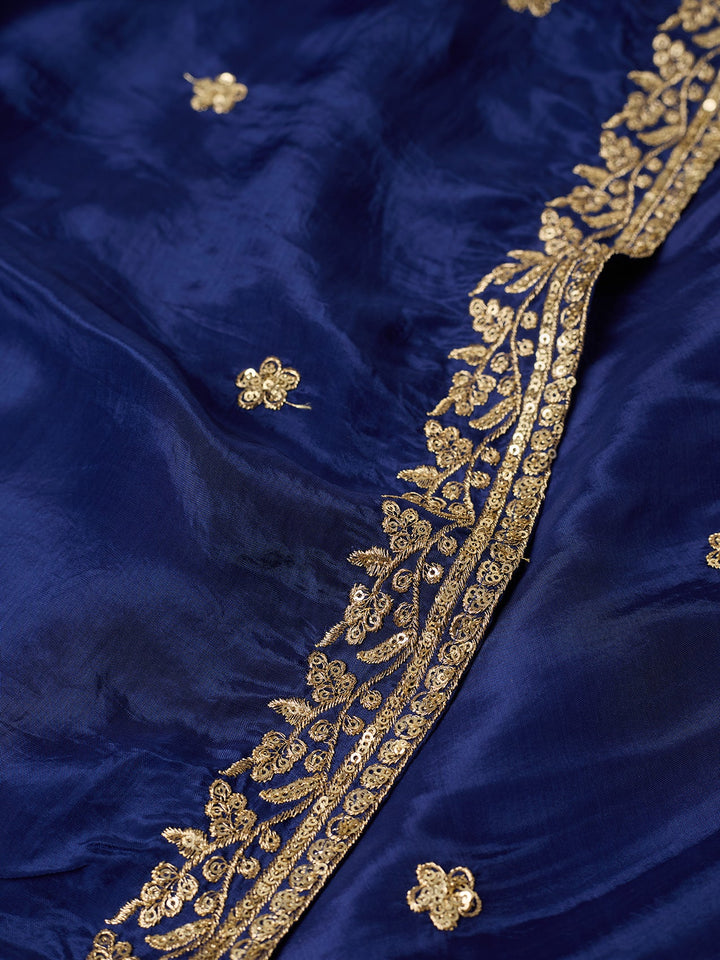 Royal Blue Sequins Crepe Readymade Salwar Suit