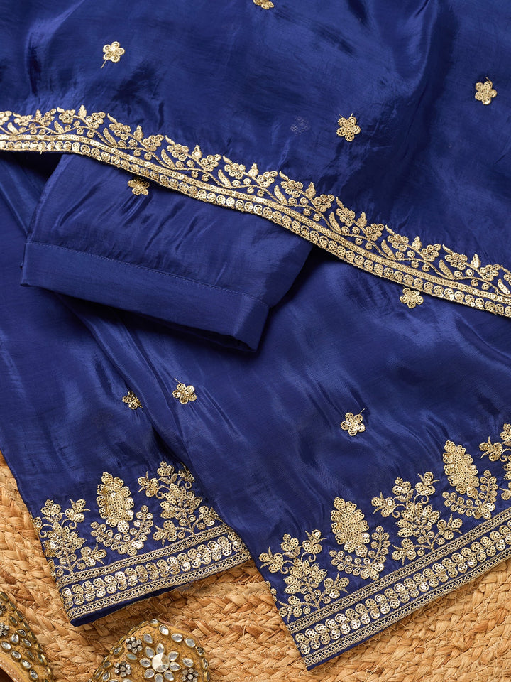 Royal Blue Sequins Crepe Readymade Salwar Suit