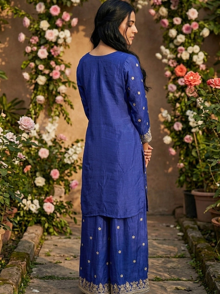Royal Blue Sequins Crepe Readymade Salwar Suit