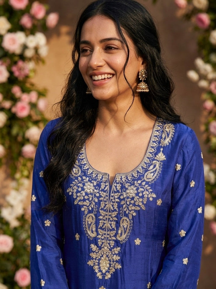 Royal Blue Sequins Crepe Readymade Salwar Suit