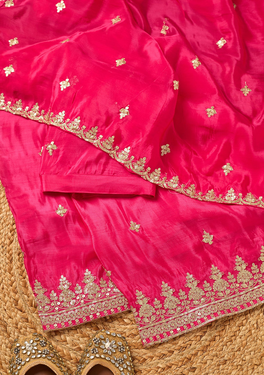 Rani Pink Sequins Crepe Readymade Salwar Suit