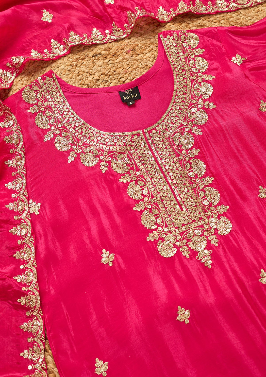 Rani Pink Sequins Crepe Readymade Salwar Suit