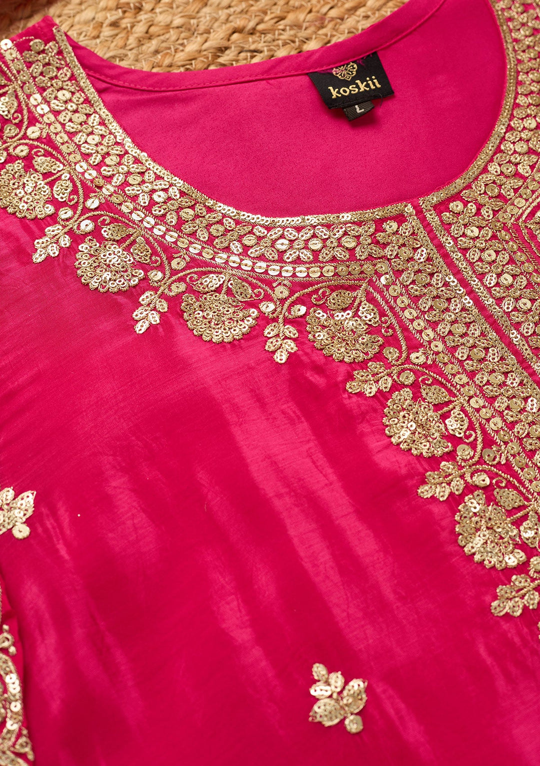 Rani Pink Sequins Crepe Readymade Salwar Suit