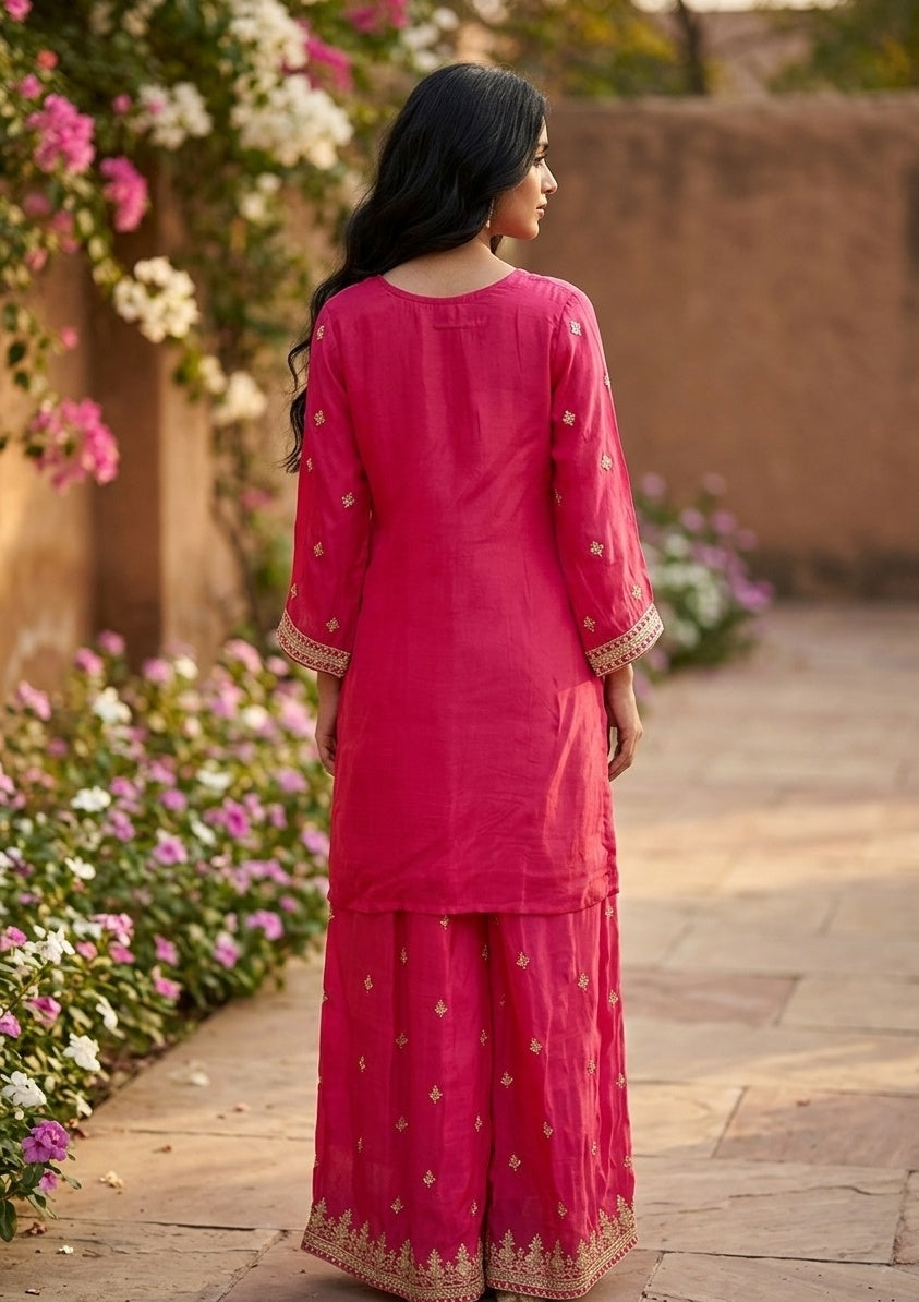Rani Pink Sequins Crepe Readymade Salwar Suit