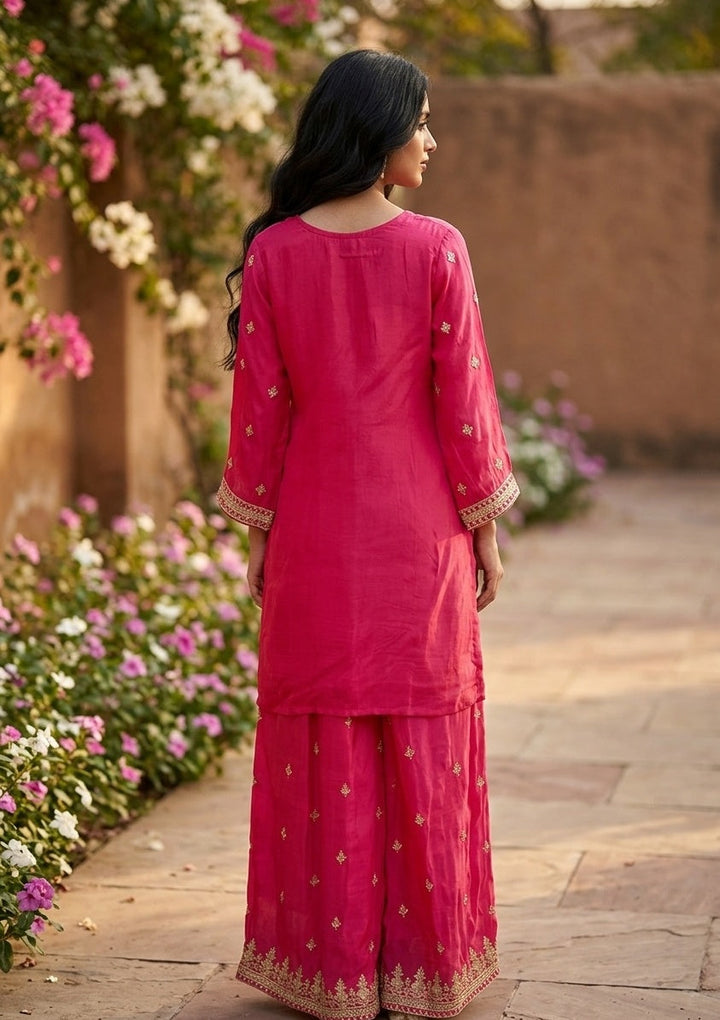Rani Pink Sequins Crepe Readymade Salwar Suit