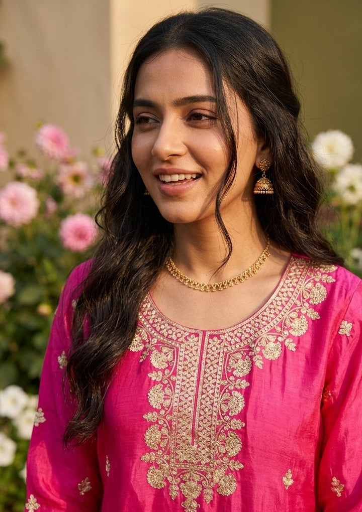 Rani Pink Sequins Crepe Readymade Salwar Suit
